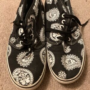 Vans Black and White Paisley Sneakers